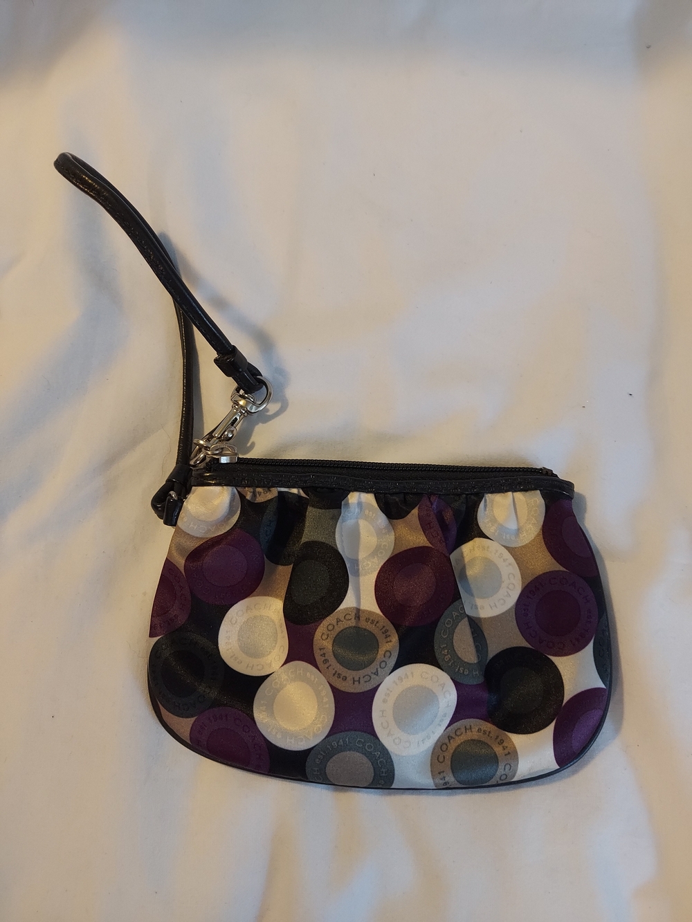 Coach Vintage Signature Optic Dot Circle Satin Wristlet - Purple/Gray Y2K